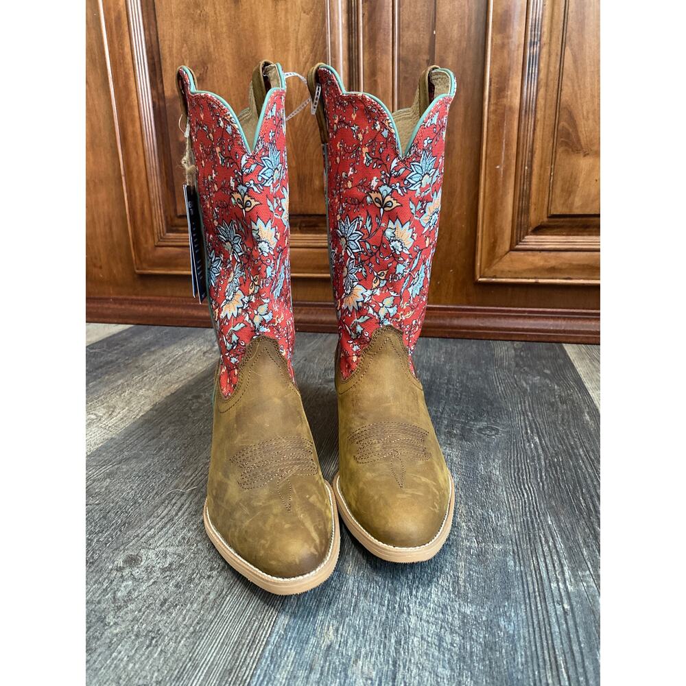 Twisted X Women's 12" Hooey Boots Size 8B Rustic Brown and Red Floral Shaft - Picture 3 of 9